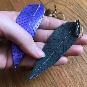 Purple Leather Feather Earrings